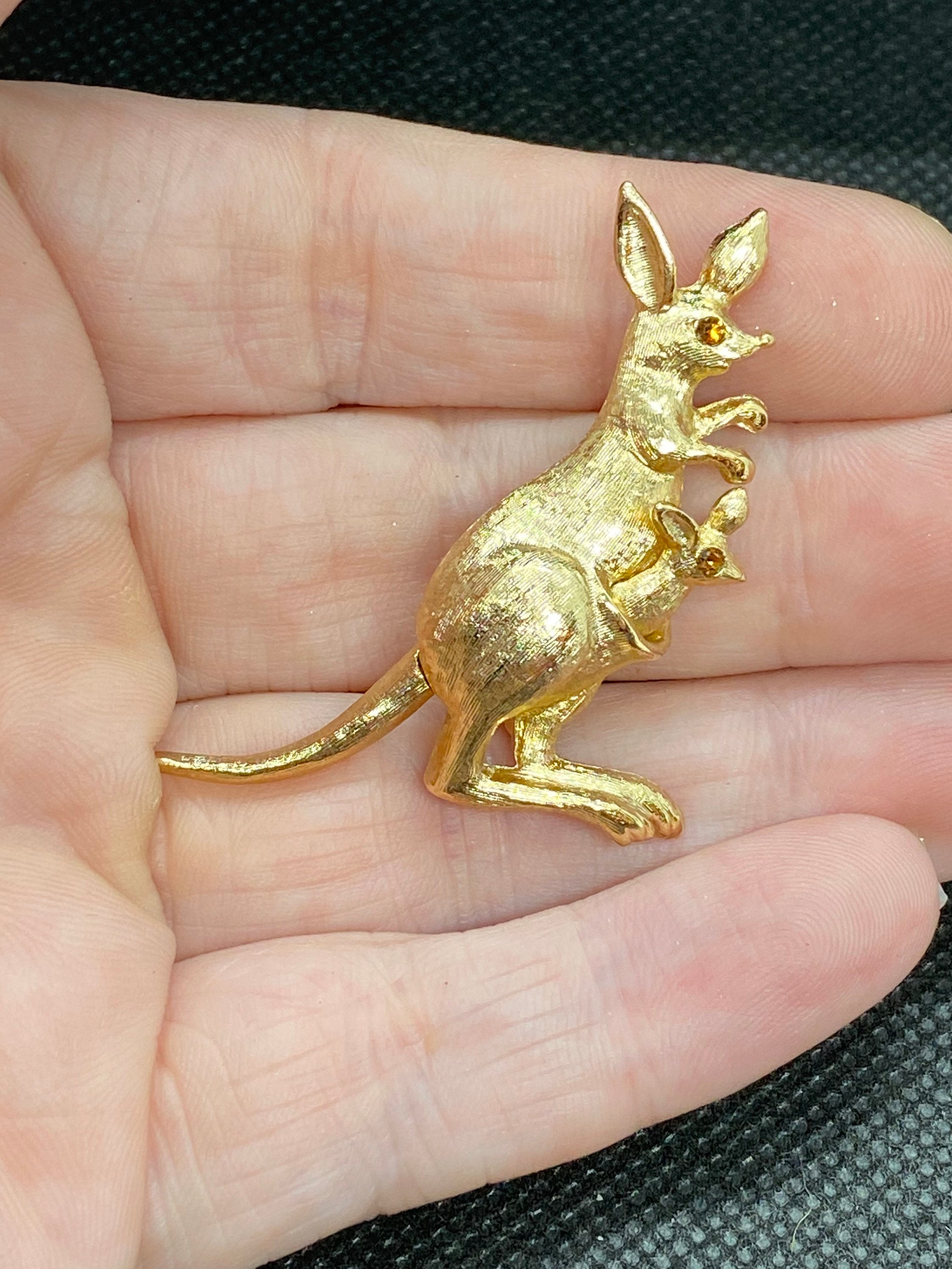 Vintage Kangaroo Pin With Rhinestones Moving Tail Etsy UK