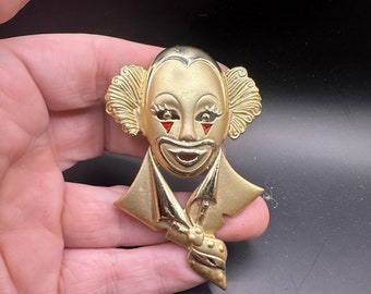 Vintage French Style Crying Tears Enamel Clown Pin