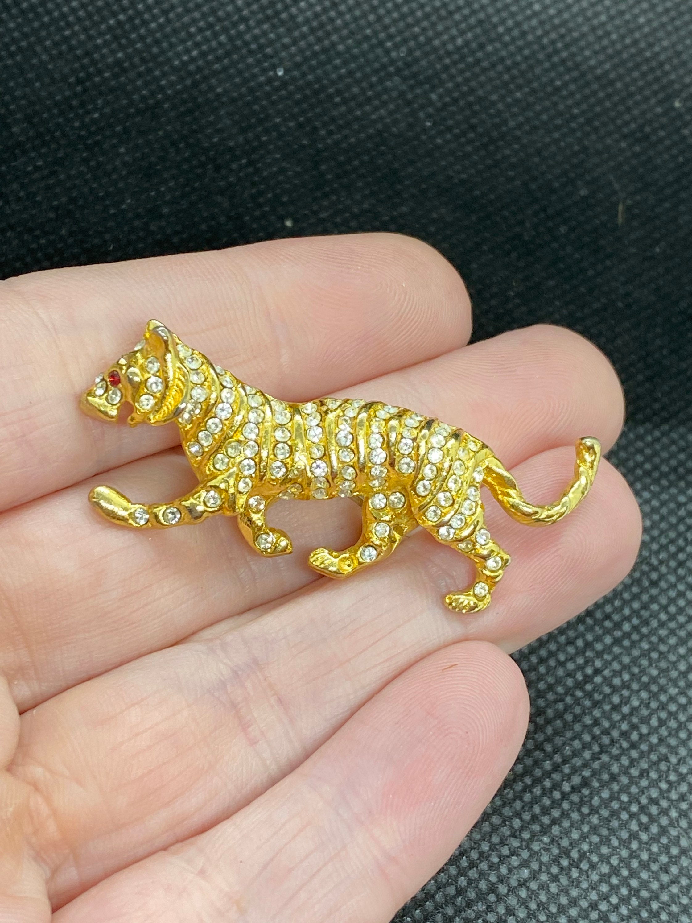 Vintage Goldtone Rhinestone Tiger Pin or Pendant Etsy UK