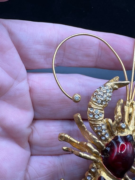 Vintage Enamel Rhinestone Lobster Pin Gem
