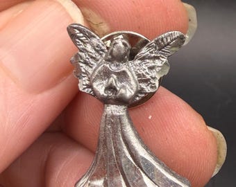 Vintage Serenity Angel Pin Pewter Jewelry Praying Wings Pin