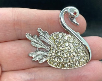 Vintage Swan Pin with Rhinestones
