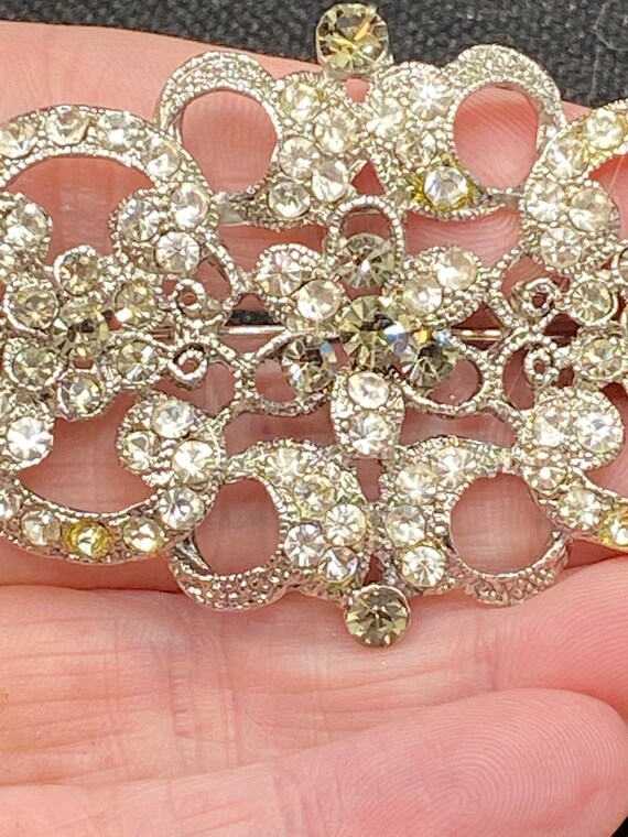 Vintage Scrollwork Rhinestone Pin Large Statement… - image 2
