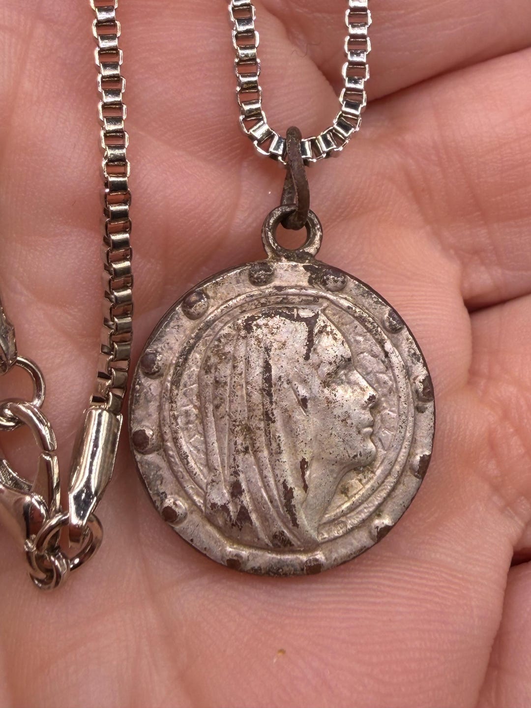 Vintage Silver Tone Our Lady Lourdes 1858-1958 Centennial Medal Pendant ...