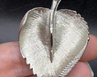 Vintage Brushed Silver Tone  Leaf Brooch