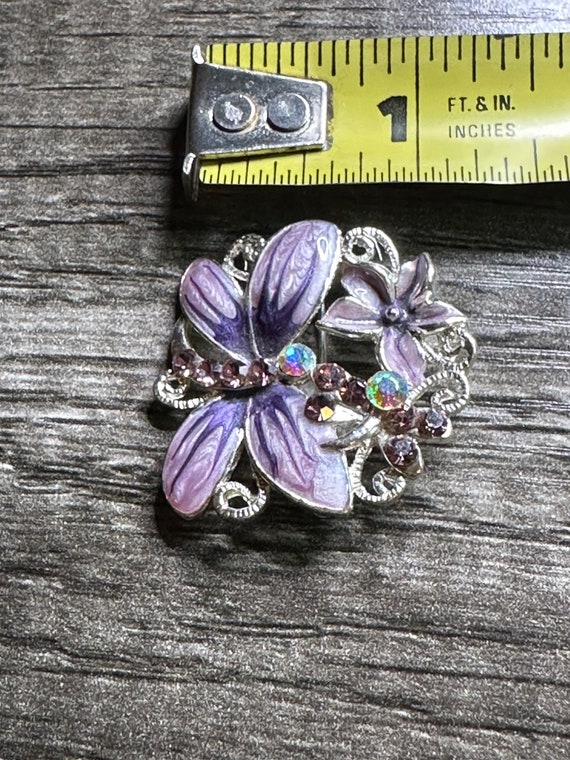 Vintage Purple Enamel Rhinestone Butterfly Pin - image 2