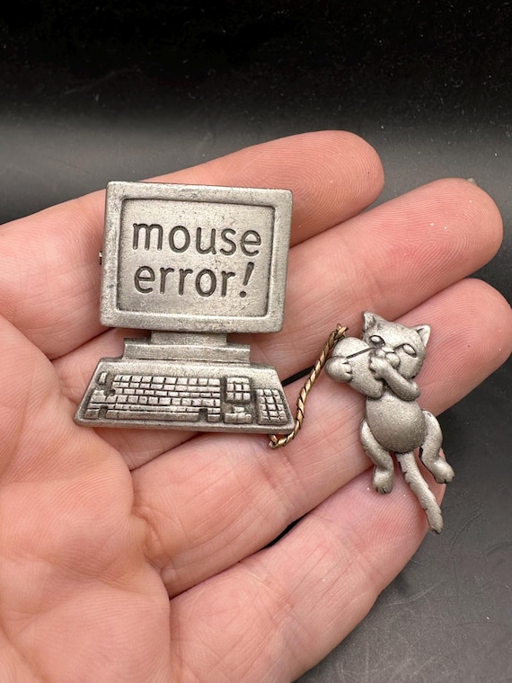 Vintage Cat Playing with Computer Mouse Pin by JJ - image 1
