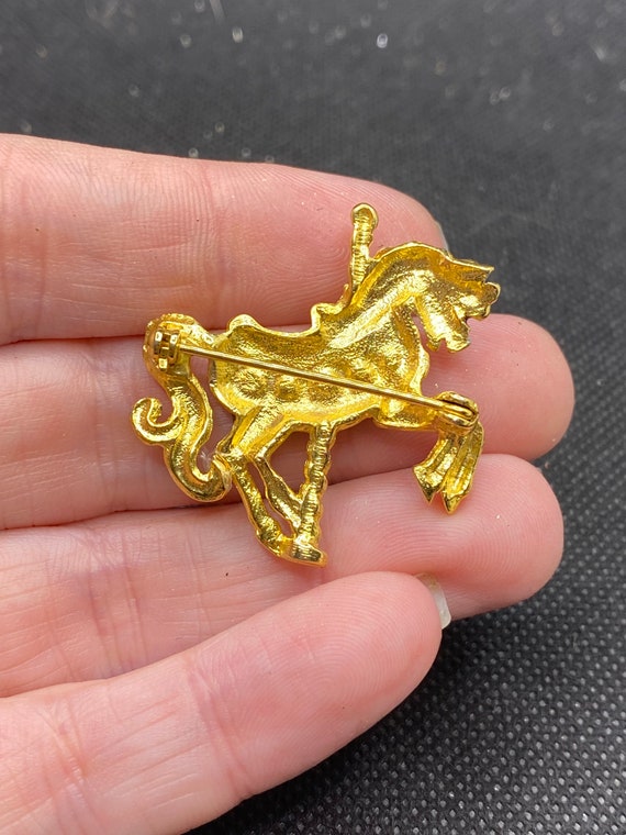 Vintage Carousel Horse Pin with Faux Pearls - image 2