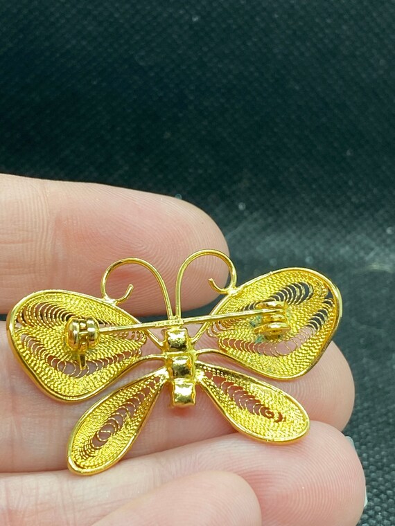 Vintage Spun Silver like and Faux Pearl Butterfly… - image 2