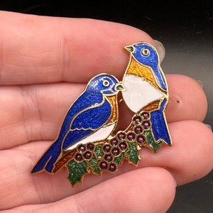 Vintage Enamel Bluebird Robin Swallow Bird Pin