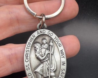 Vintage St Christopher Protect Us Religious Keychain
