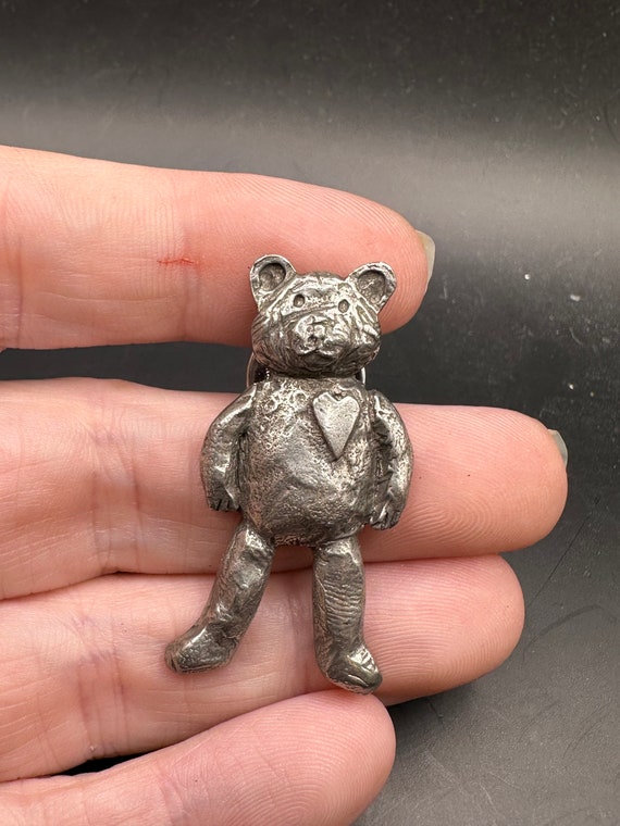 Vintage Pewter Teddy Bear Pin by Barker - image 1