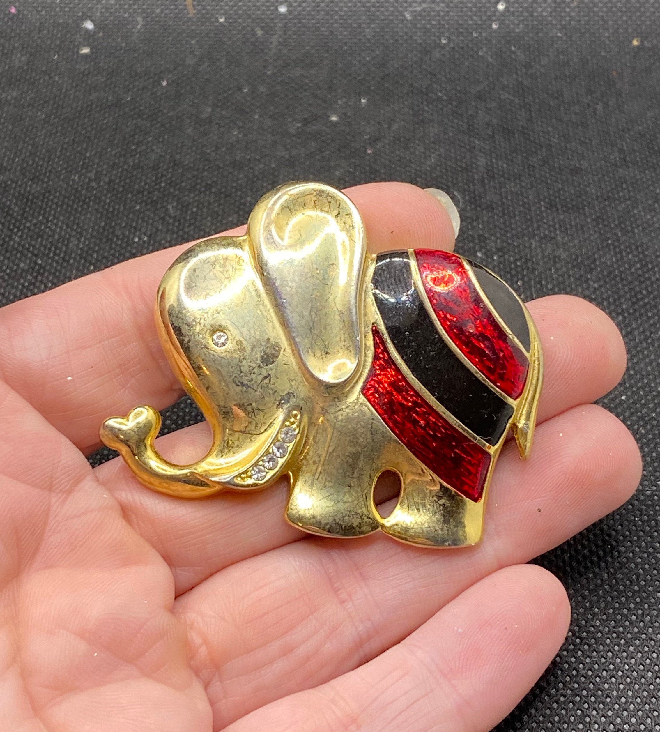 Vintage Enamel Elephant Pin - Etsy