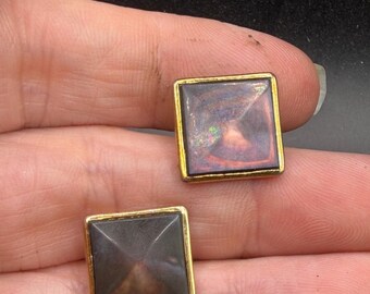 Vintage Gold Tone Mid Century Modern MCM dark purple iridescent Cuff Links