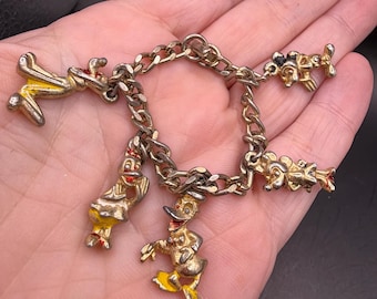 Vintage Charm Bracelet Disney Charm Bracelet  Mickey, Minnie, Donald, Daisy Duck, Pluto, Goofy