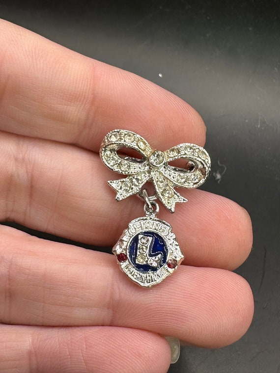 Vintage Bow Pin with Lions Club Charm