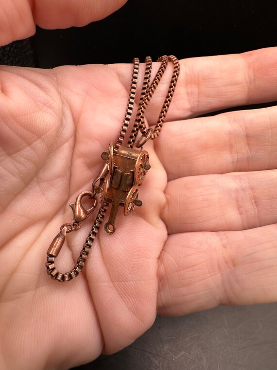 Vintage Copper Colored Wagon Pendant Necklace - image 3