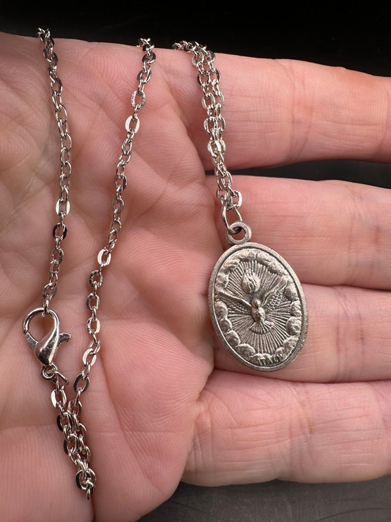 Vintage Holy Family Religious Medal Necklace - image 3