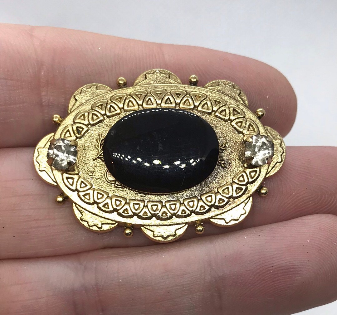 Vintage Bar Pin With Rhinestones and Black Accents Etsy