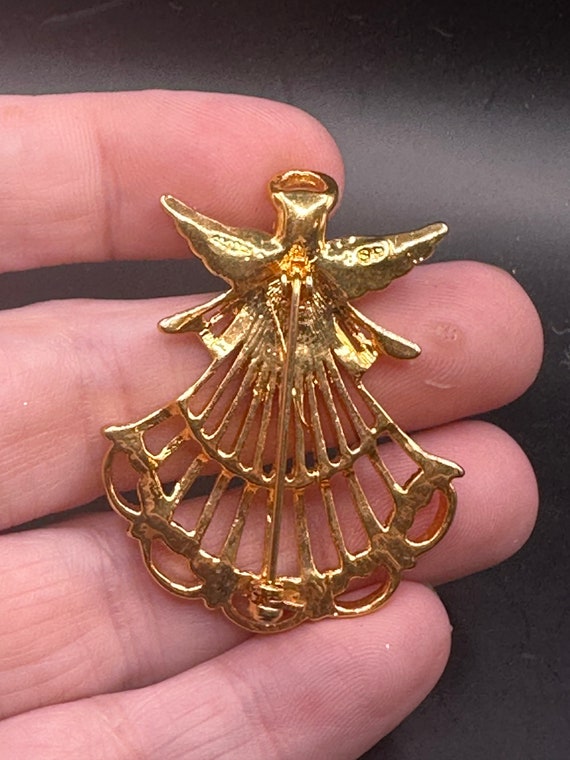 Vintage Rhinestone Faux Pearl Angel pin - image 3