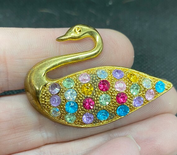 Vintage Swan Pin with Rhinestones - image 1