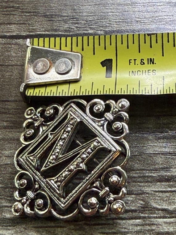 Vintage Silver Tone Scrollwork Monogram Initial M… - image 4