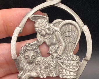 Vintage 1998 Longaberger Peace Ornament Angel Lion