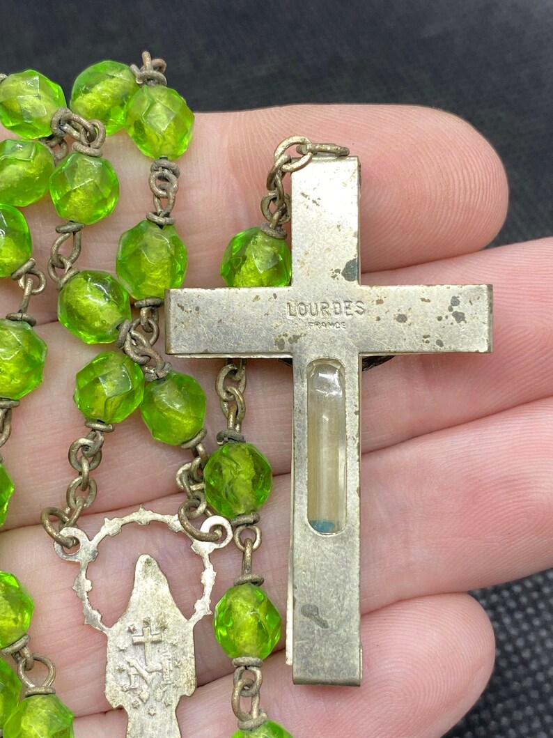 Vintage Green Rosary with Crucifix made in France