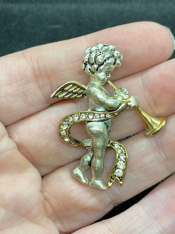 Vintage Cherub Angel with Horn pin - image 1