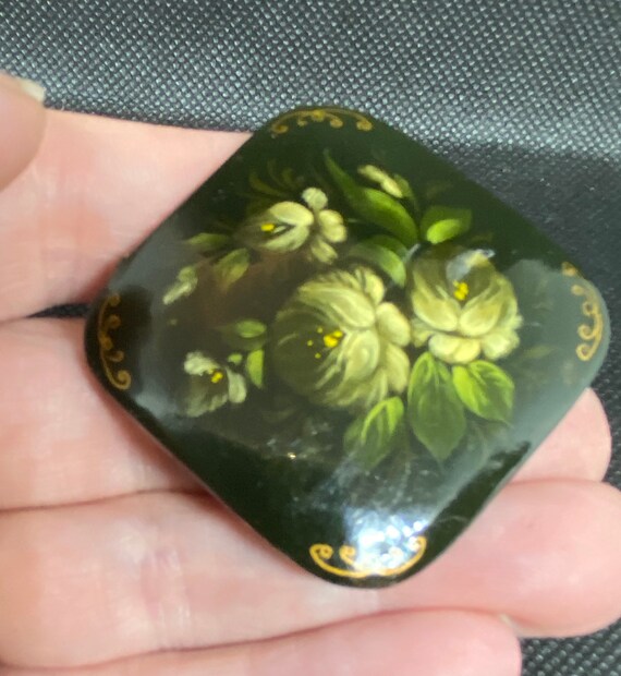 Vintage Hand Painted Russian Lily of the Valley Strawberries Flower Pin