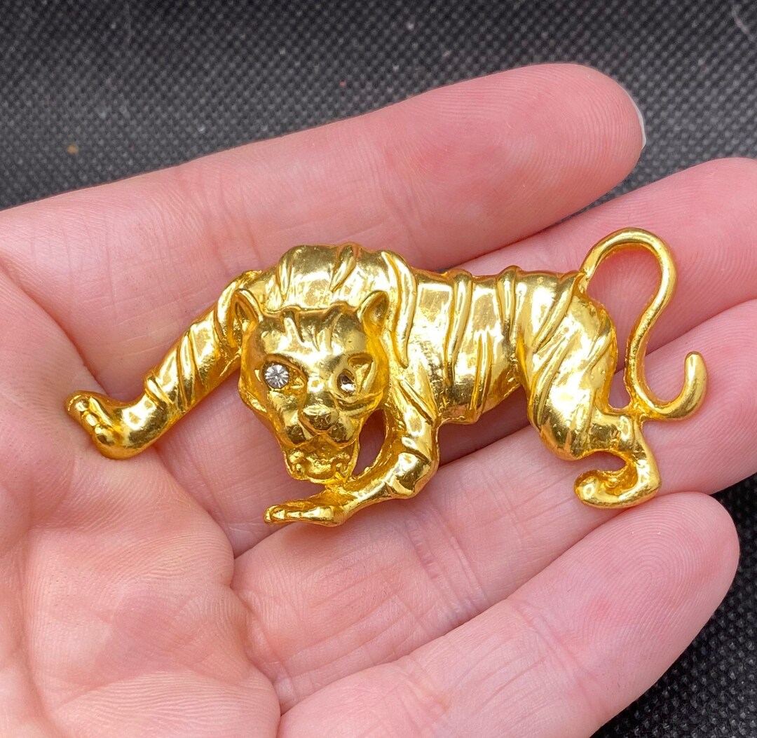 Tiger Ripper Pin Vintage Gold Tone Tiger Pin - Etsy