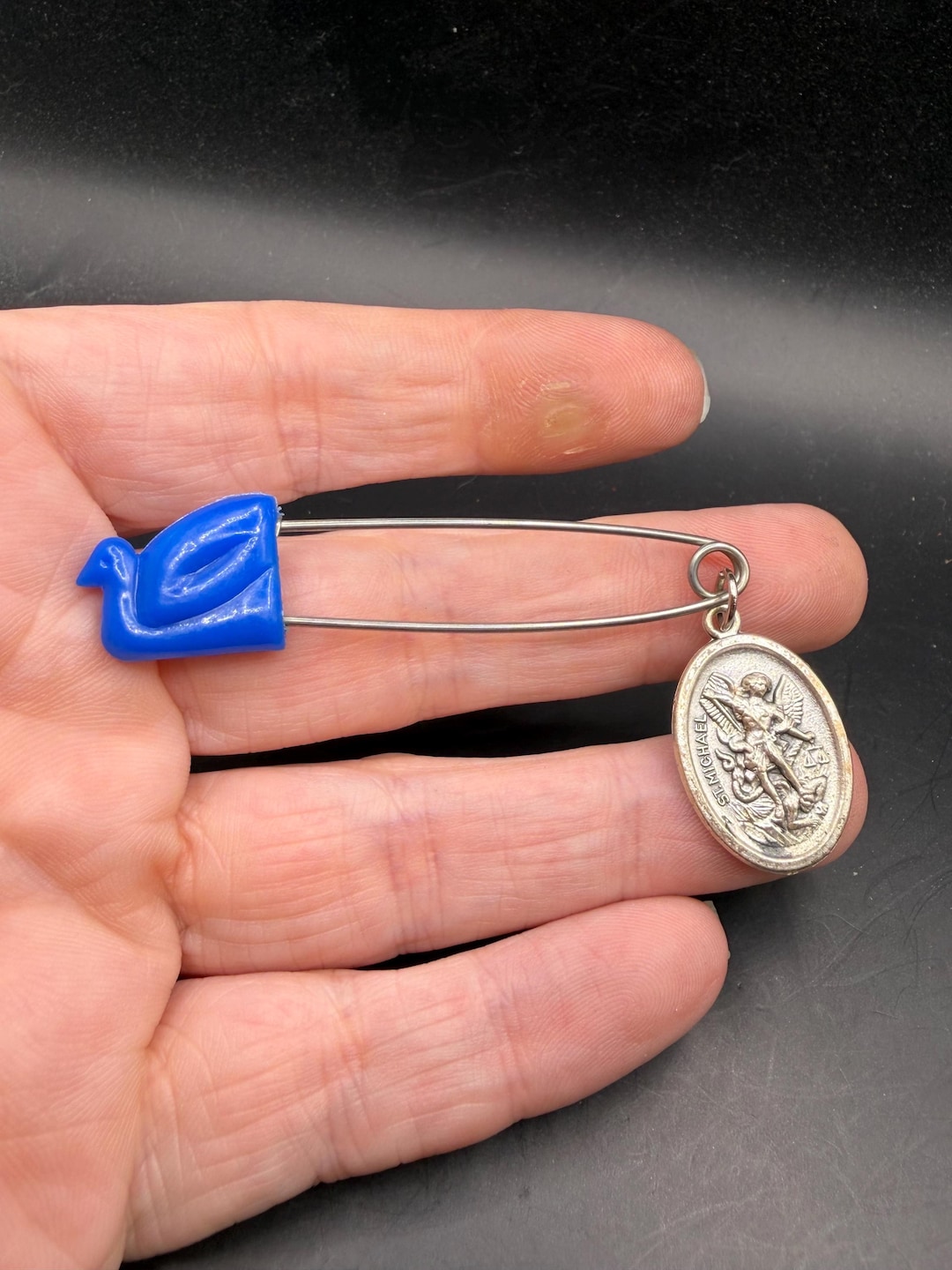 Dape Pin Vintage Child’s Diaper Pin Blue Swan Silver Tone Safety Pin Style ...