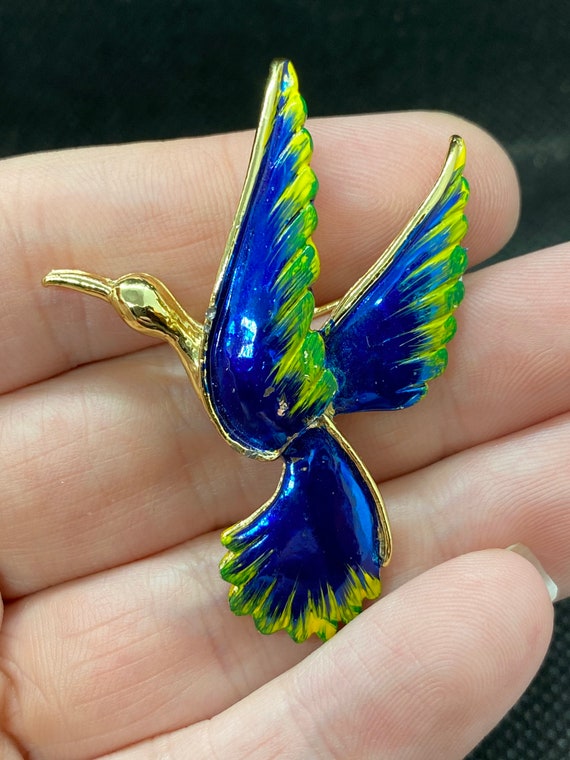 Vintage Enamel Crane Pin - image 2