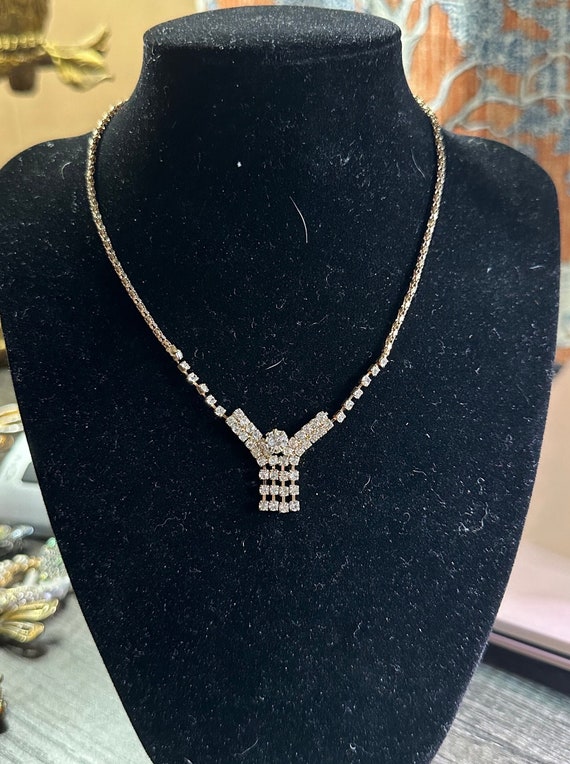 Vintage Art Deco Style Rhinestone Necklace - image 2