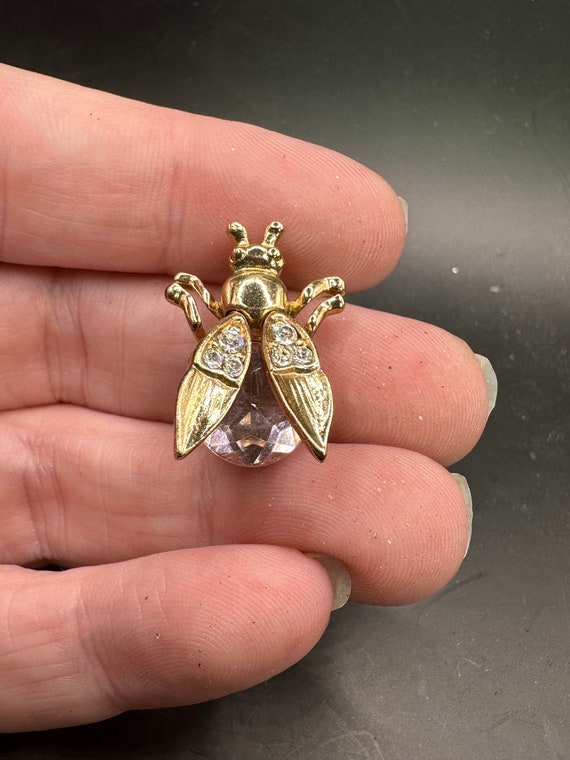 Vintage Rhinestone Butterfly Bug Wasp Pin with mov