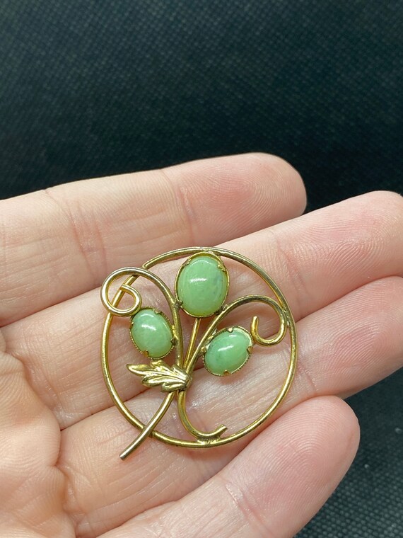 Vintage Art Nouveau Gold Filled Leaf Pin with sto… - image 4