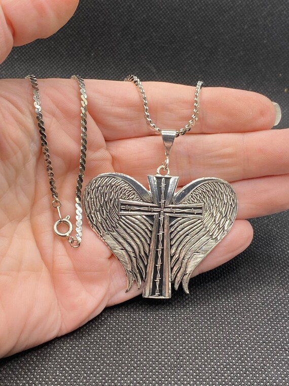 Vintage Cross Angel Wings Necklace - Etsy