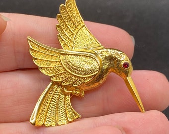 Vintage Hummingbird Pin Red Eye