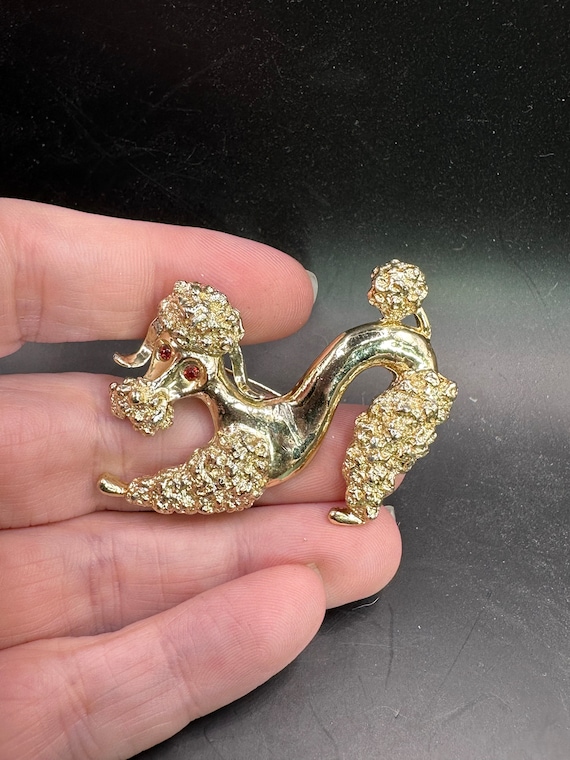 Black Poodle Brooch, Vintage 1950s Sparkling Rhinestone