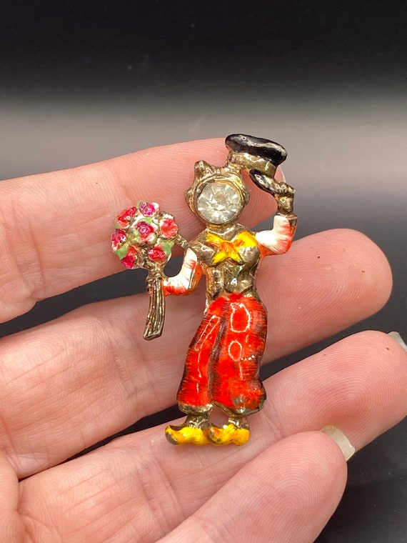 1930s Dutch Flower Vendor Man Enameled Pin, Vintage D… Gem
