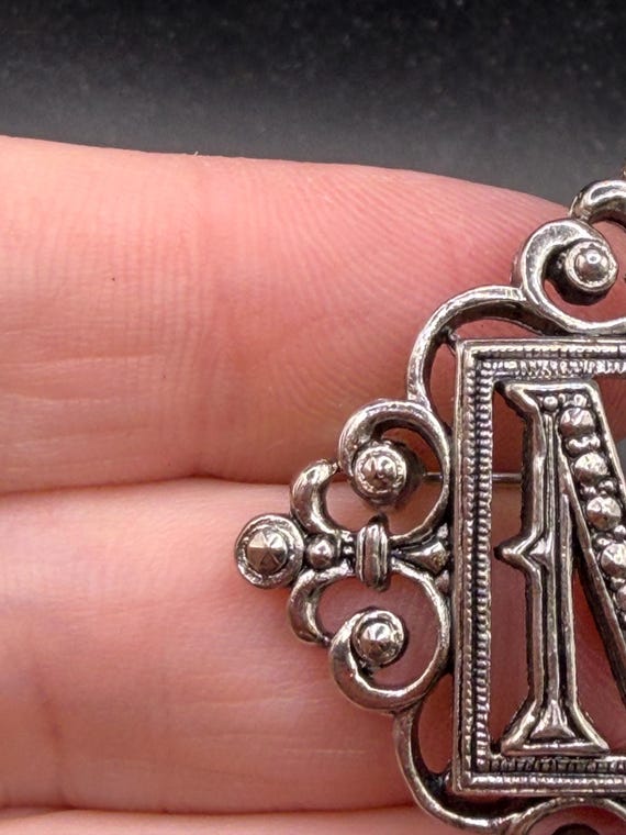 Vintage Silver Tone Scrollwork Monogram Initial M… - image 5