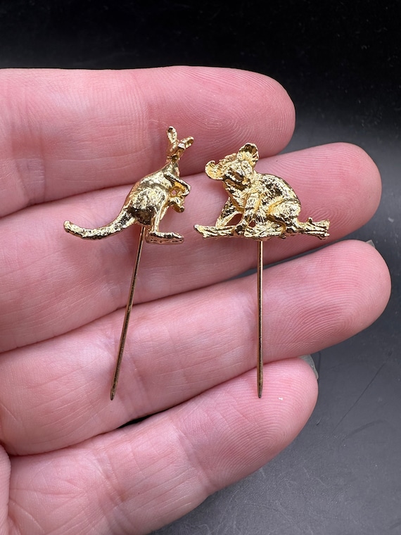 Vintage Pair of Kangaroo Koala Bear Stick Pins