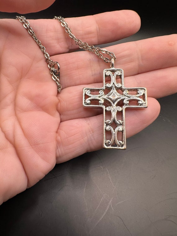 Vintage Rhinestone Cross Necklace - image 4