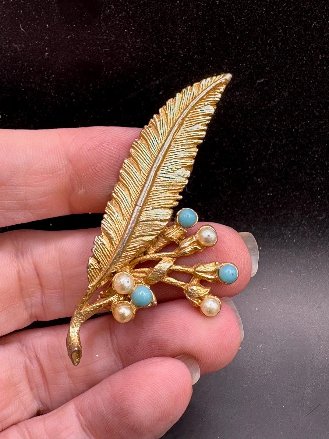Vintage Faux Pearl Feather Pin - Etsy display picture 1