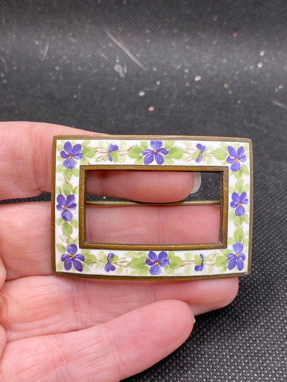 Vintage Hand Painted Floral Violets Buckle Style P