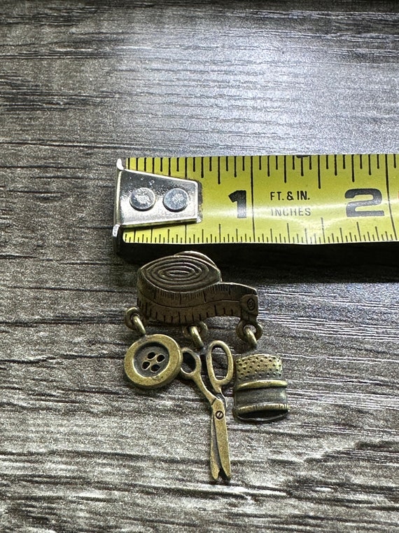 Vintage Sewing Themed Pin with Dangles by JJ - image 3