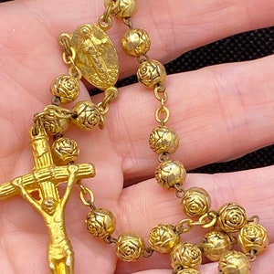 Vintage Rosary style beads short length to hold in hand with Crucifix Roses