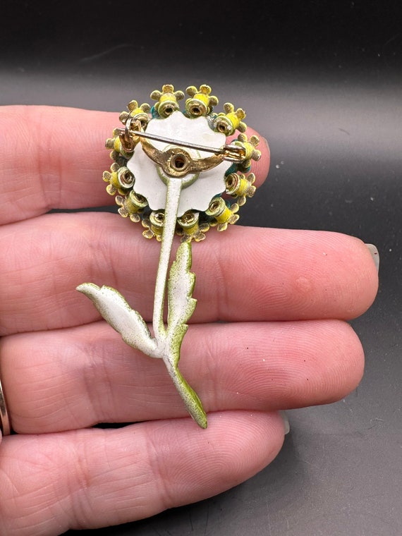 Vintage Enamel Rhinestone Flower Pin - image 5