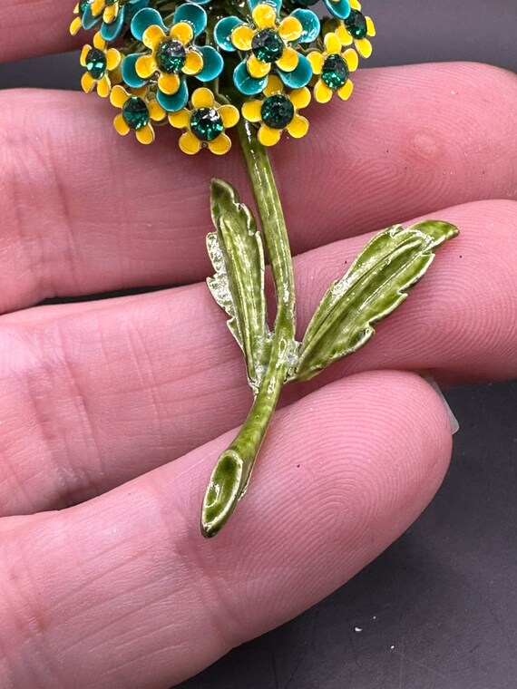 Vintage Enamel Rhinestone Flower Pin - image 3