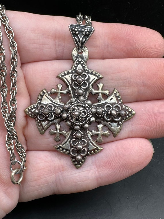 Vintage 900 Silver Jerusalem Cross Necklace